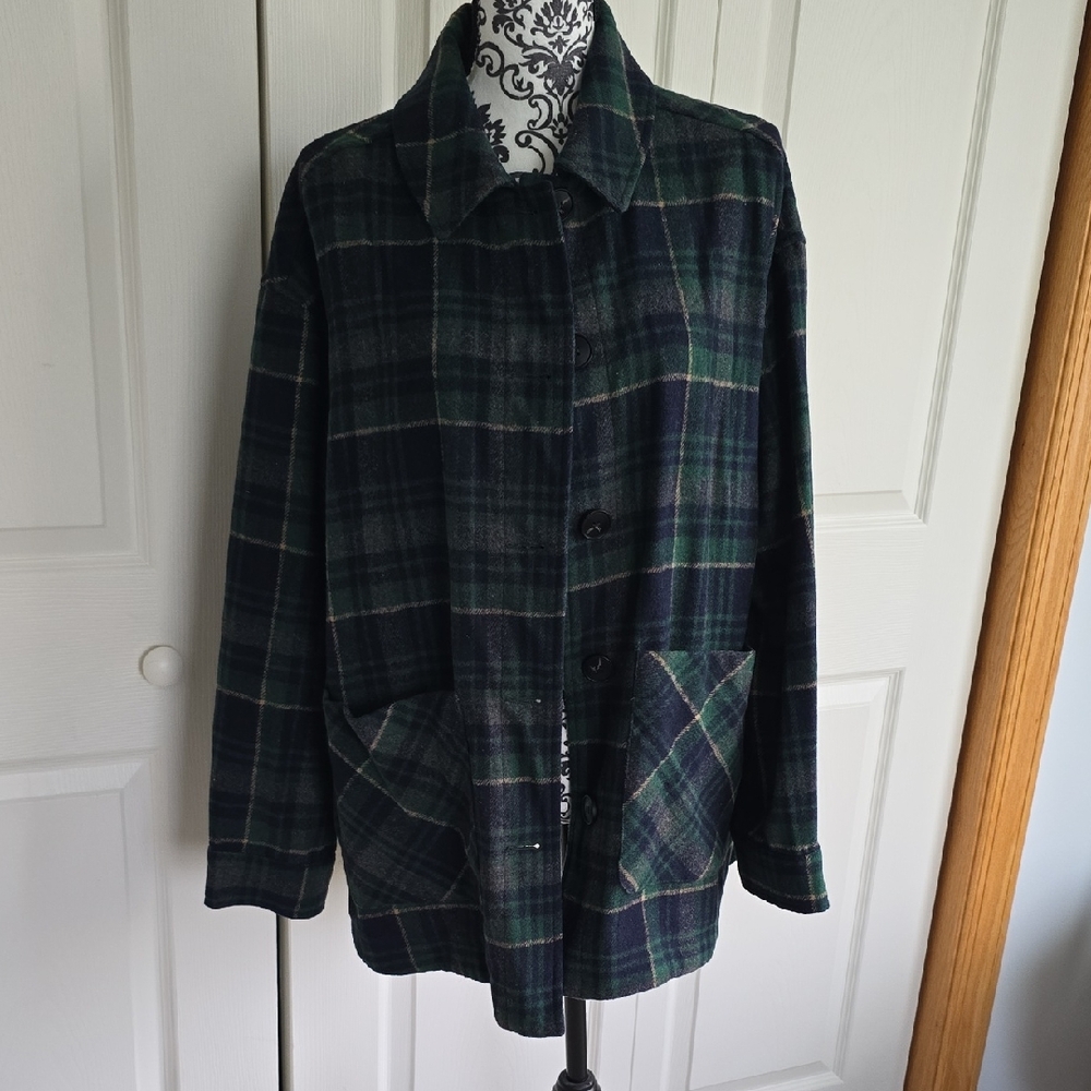 Dark Plaid Button-Up Coat